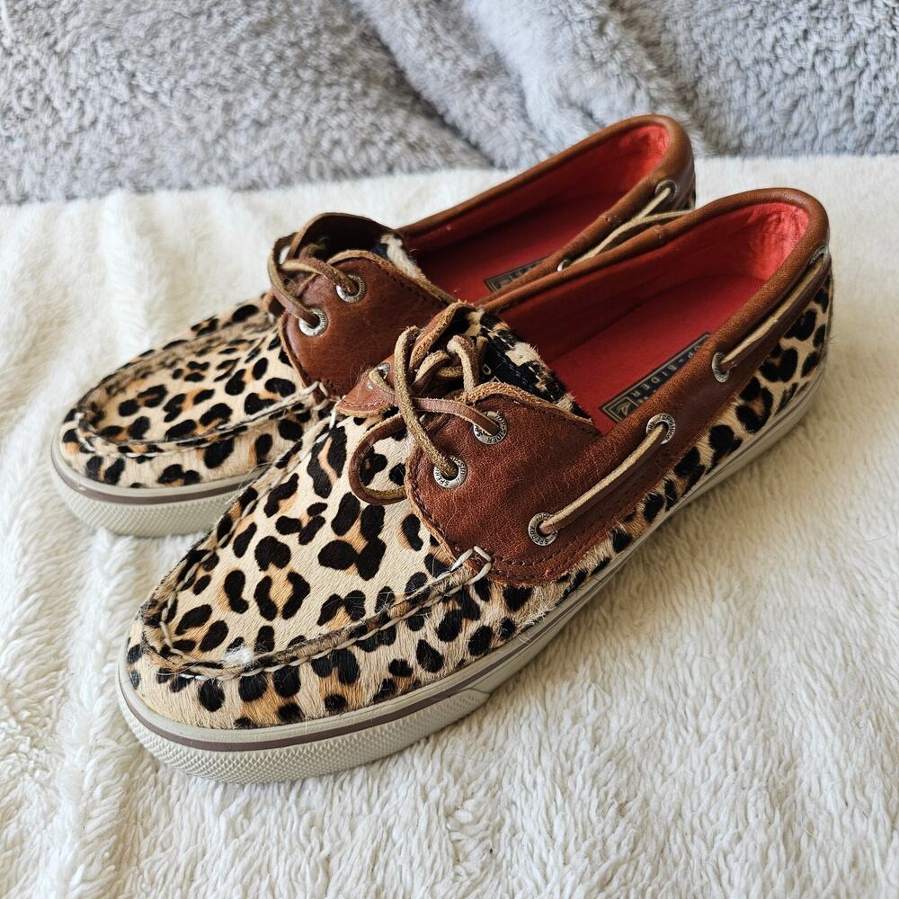 Sperry Top Sider Womens Calf Hair Leather Leopard Boat Shoes Size 7M Sailing